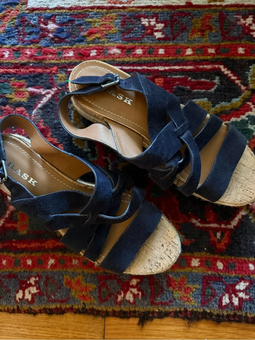 Trask Randi Navy Oiled Suede Espadrille Platform Sandals 9.5